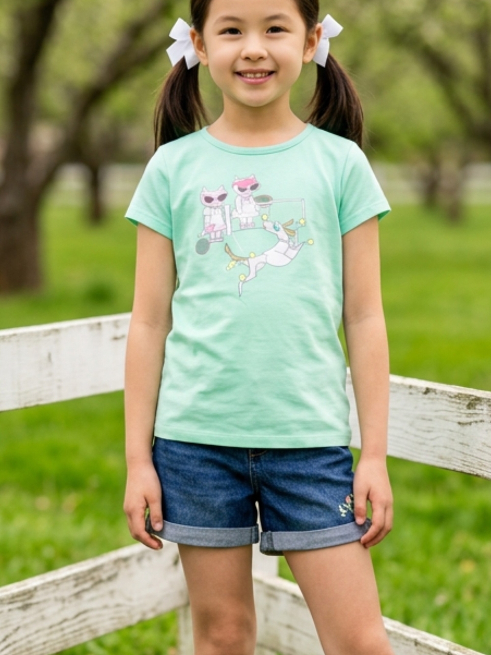 Cat & Jack Mint Green Short-Sleeve Tee with Playful Cat Graphic